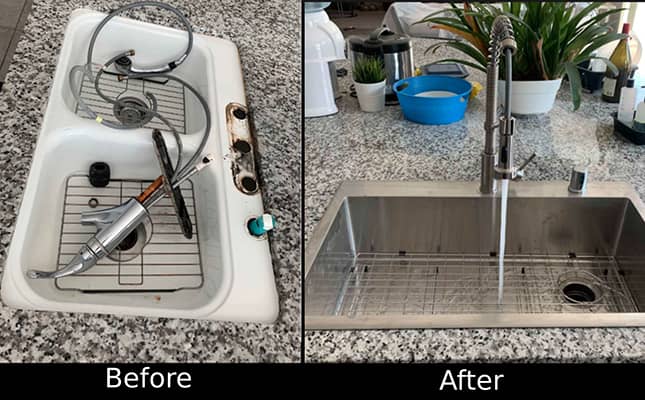 Before and after kitchen fixture replacement