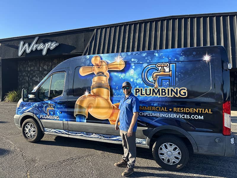 CH Plumbing wrapped van serving commercial and residential customers